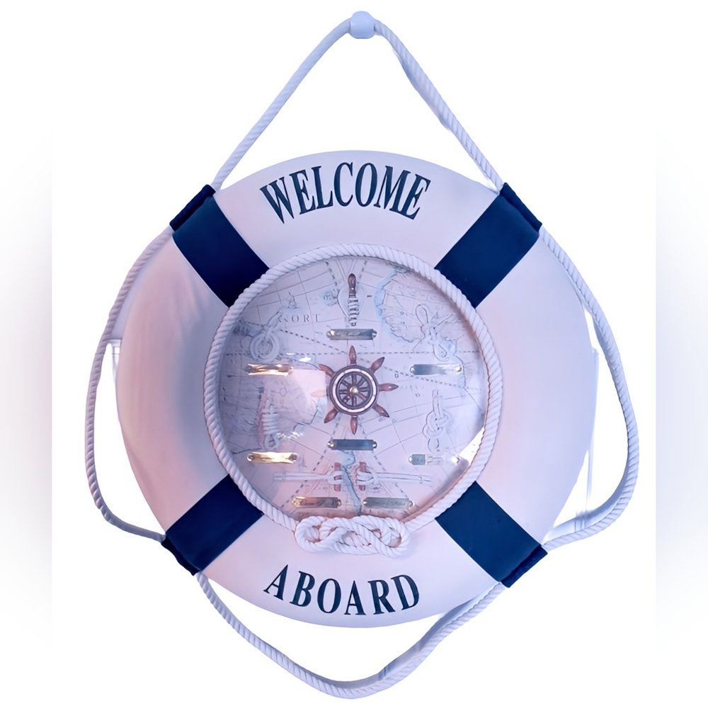 Nautical "Welcome Aboard" Life Preserver Wall Decor - 14 Inches